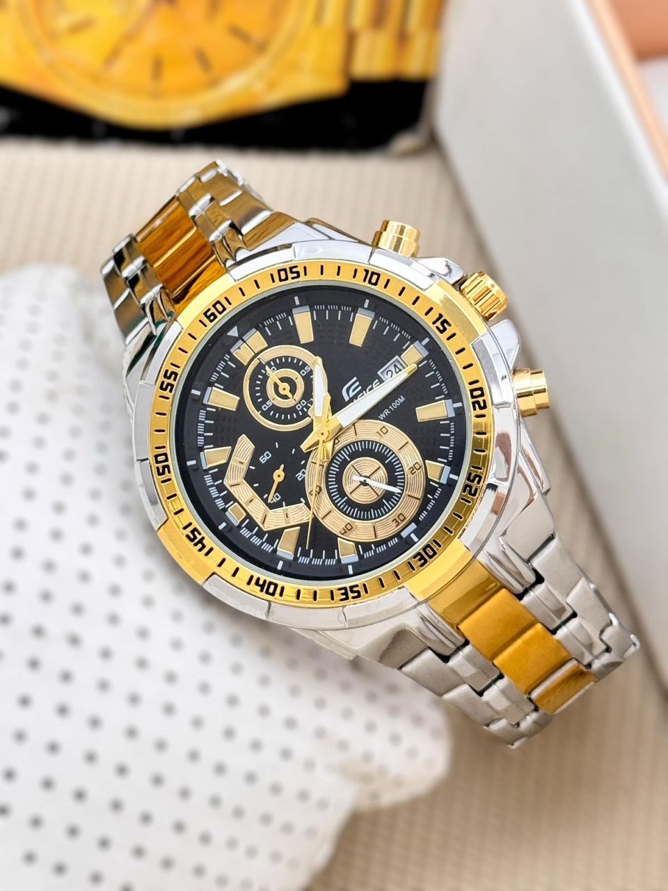 Casio Edifice EFR-539 | Silver-Gold Black Dial Bold Edition